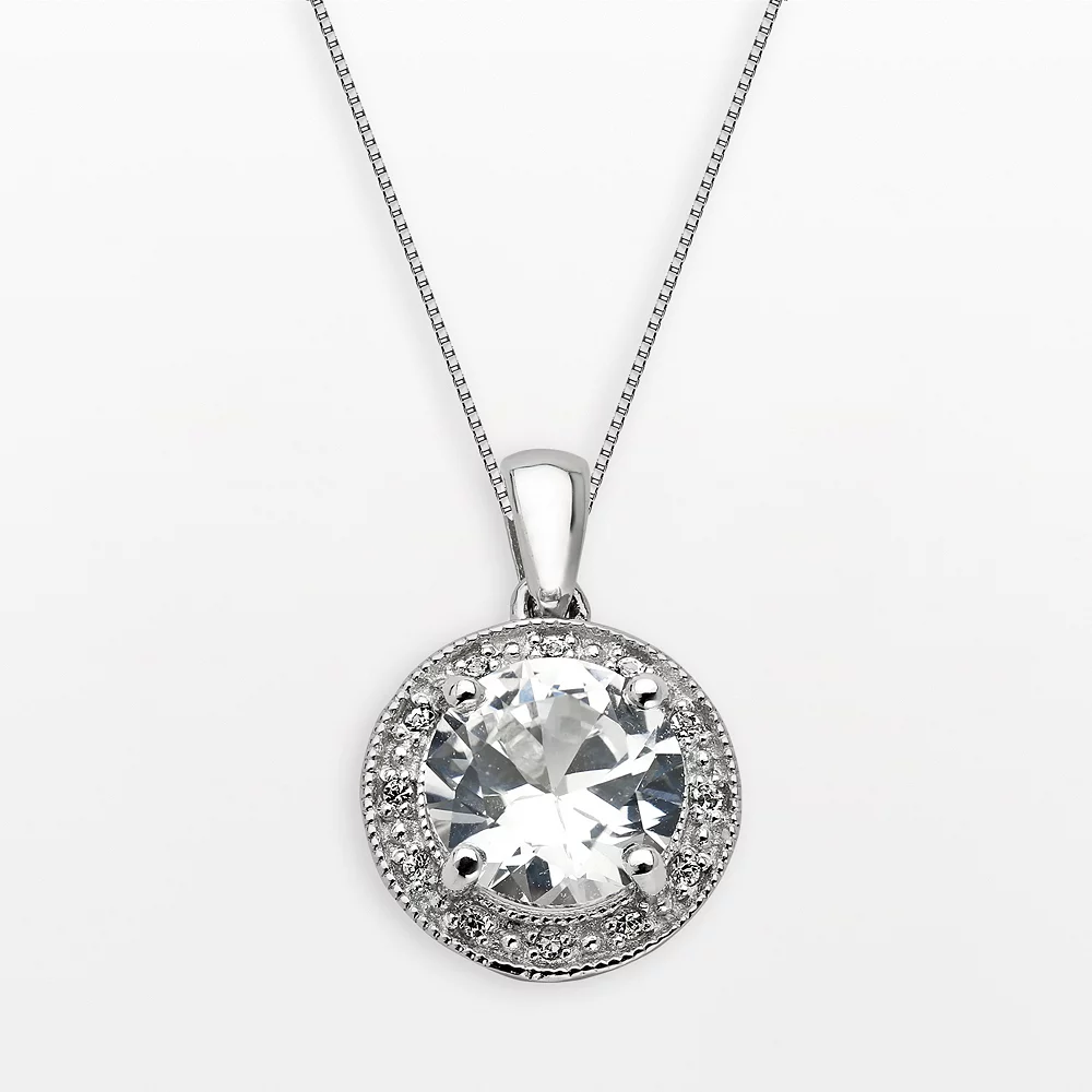 Gemminded Sterling Silver White Topaz And Lab-Created White Sapphire Frame Pendant 3 Gemminded Sterling Silver White Topaz And Lab-Created White Sapphire Frame Pendant