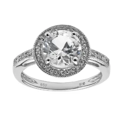 Gemminded Sterling Silver White Topaz, Lab-Created White Sapphire And Diamond Accent Round Frame Ring