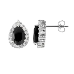 Gemminded Sterling Silver Black Onyx And White Topaz Teardrop Stud Earrings