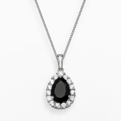 Gemminded Sterling Silver Black Onyx And White Topaz Teardrop Pendant