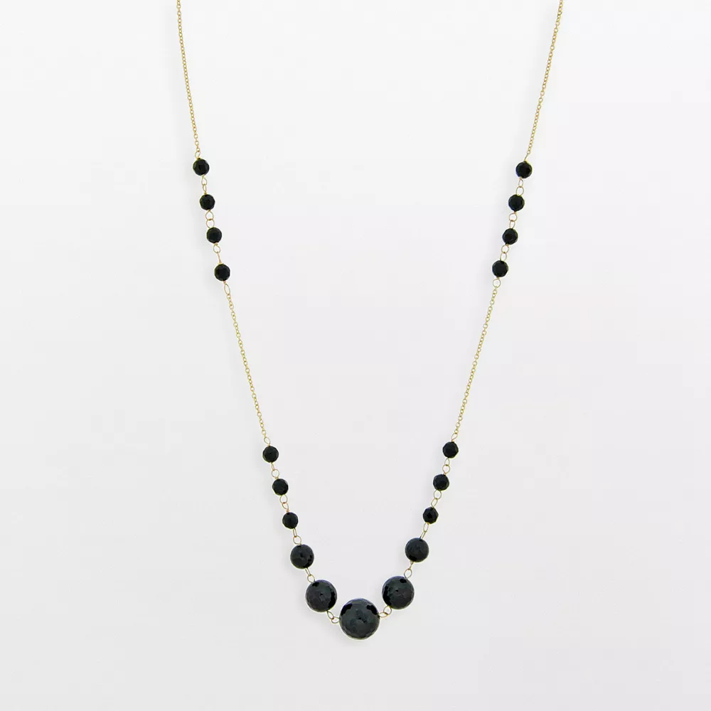 Gemminded 10k Gold Black Onyx Bead Necklace 3 Gemminded 10k Gold Black Onyx Bead Necklace