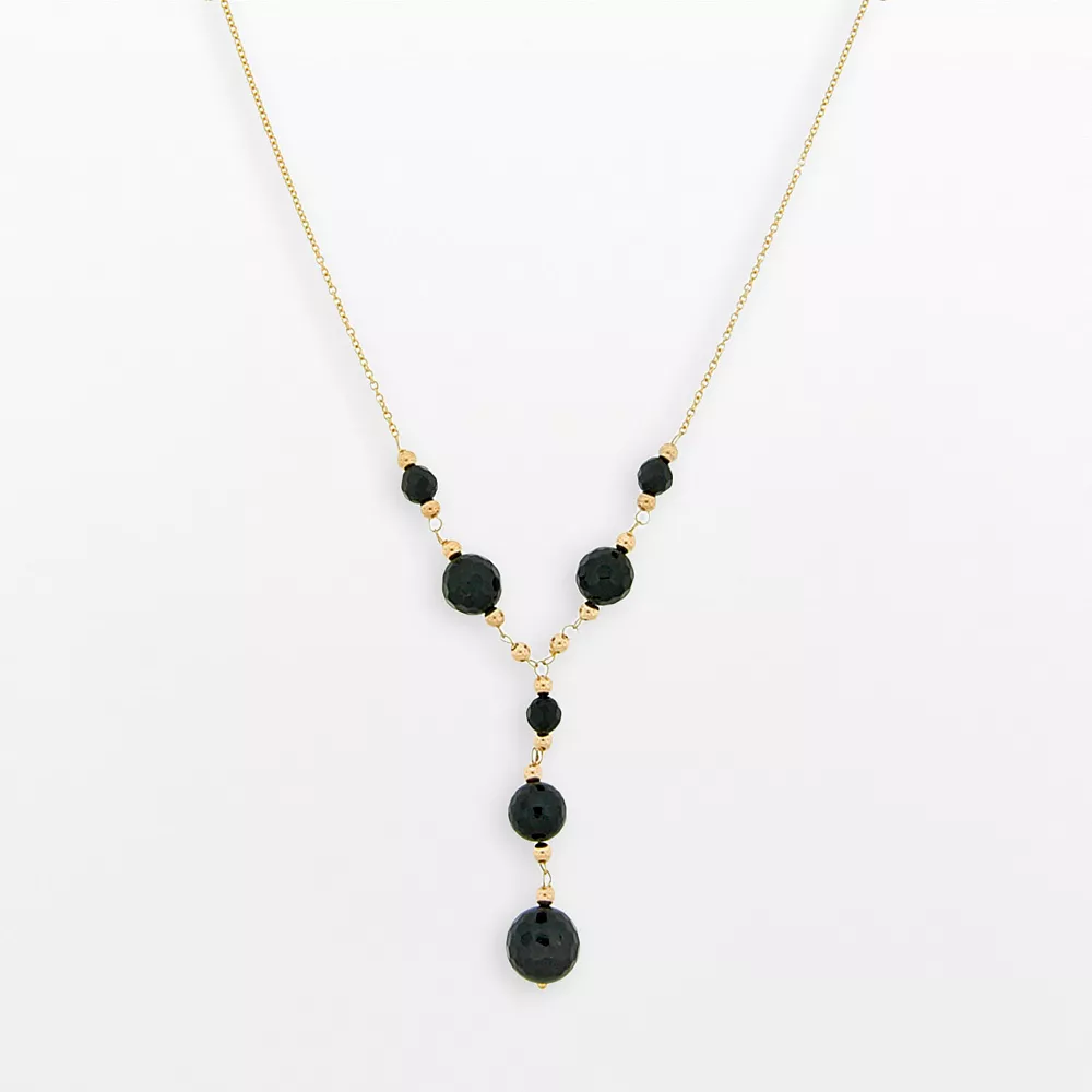 Gemminded 10k Gold Black Onyx Bead Y Necklace 3 Gemminded 10k Gold Black Onyx Bead Y Necklace