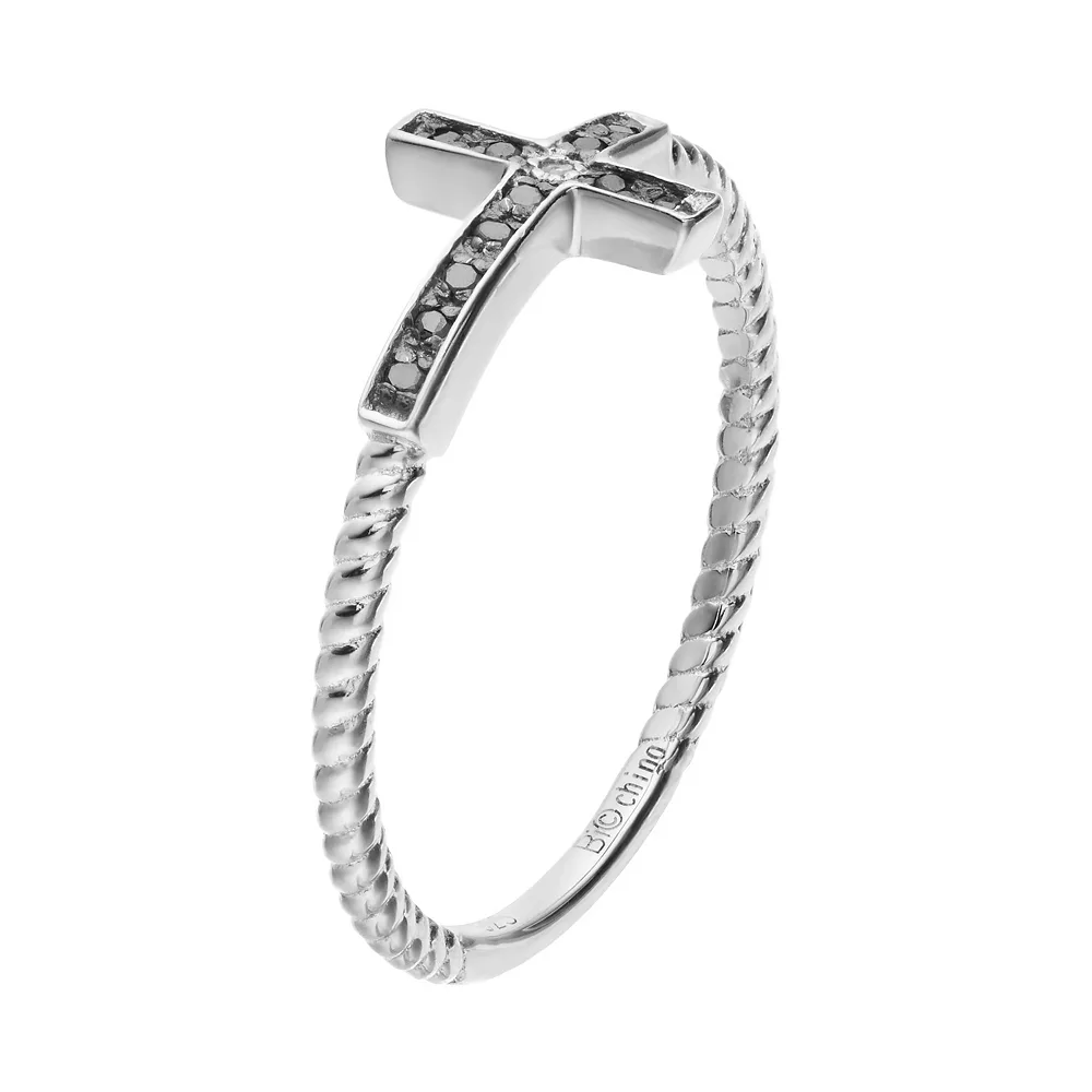 Gemminded Sterling Silver Black & White Diamond Accent Sideways Cross Ring 4 Gemminded Sterling Silver Black & White Diamond Accent Sideways Cross Ring - Image 2