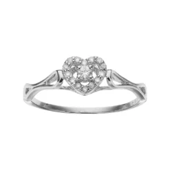 Gemminded Sterling Silver 1/10 Carat T.W. Diamond Heart Halo Promise Ring