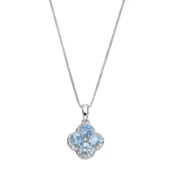 Gemminded Sterling Silver Lab-Created Aquamarine & White Topaz Flower Pendant Necklace