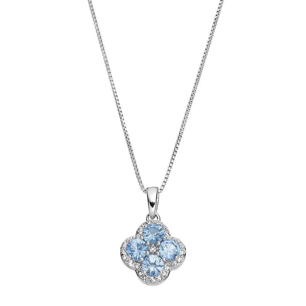 Gemminded Sterling Silver Lab-Created Aquamarine & White Topaz Flower Pendant Necklace 3 Gemminded Sterling Silver Lab-Created Aquamarine & White Topaz Flower Pendant Necklace