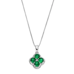 Gemminded Sterling Silver Lab-Created Emerald & White Topaz Flower Pendant Necklace