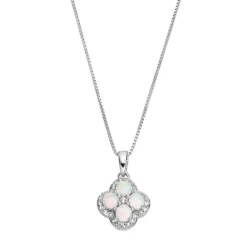 Gemminded Sterling Silver Lab-Created White Opal & White Topaz Flower Pendant Necklace