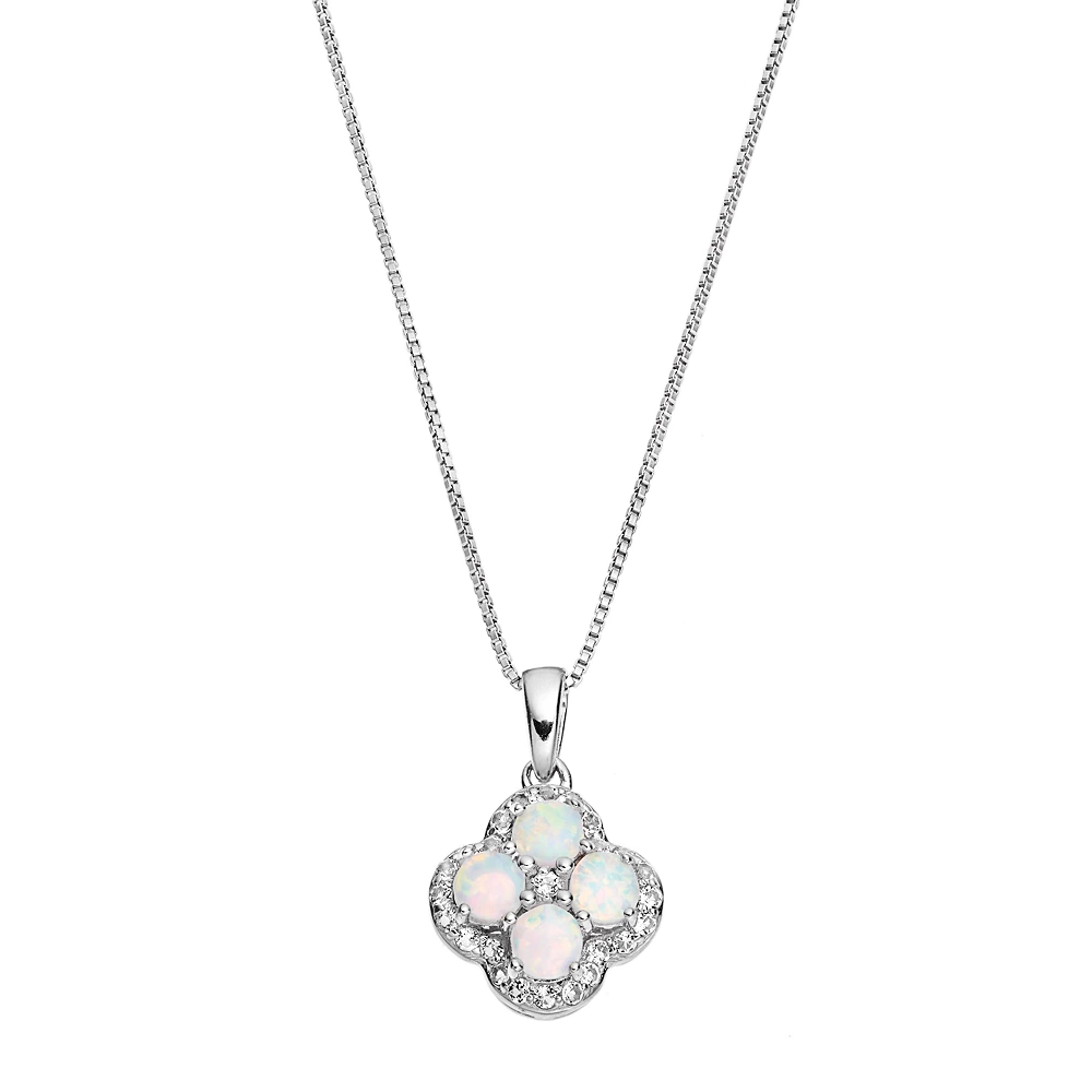 Gemminded Sterling Silver Lab-Created White Opal & White Topaz Flower Pendant Necklace 3 Gemminded Sterling Silver Lab-Created White Opal & White Topaz Flower Pendant Necklace