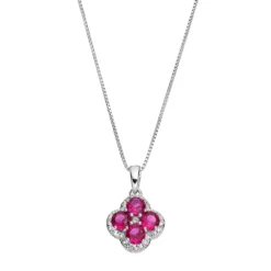 Gemminded Sterling Silver Lab-Created Ruby & White Topaz Flower Pendant Necklace