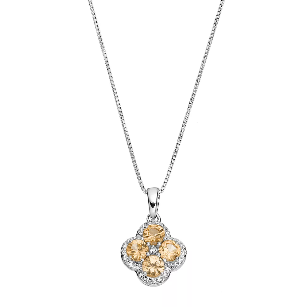 Gemminded Sterling Silver Citrine & White Topaz Flower Pendant Necklace 3 Gemminded Sterling Silver Citrine & White Topaz Flower Pendant Necklace