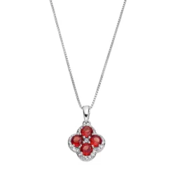 Gemminded Sterling Silver Garnet & White Topaz Flower Pendant Necklace