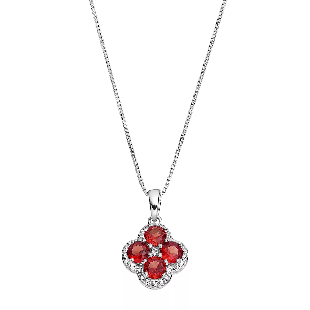 Gemminded Sterling Silver Garnet & White Topaz Flower Pendant Necklace 3 Gemminded Sterling Silver Garnet & White Topaz Flower Pendant Necklace