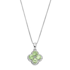 Gemminded Sterling Silver Peridot & White Topaz Flower Pendant Necklace