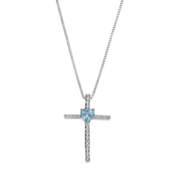 Gemminded Sterling Silver Blue Topaz Cross Pendant Necklace