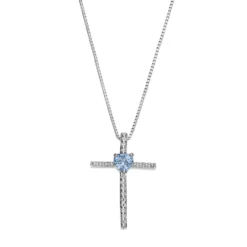 Gemminded Sterling Silver Lab-Created Aquamarine Cross Pendant Necklace