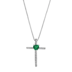 Gemminded Sterling Silver Lab-Created Emerald Cross Pendant Necklace