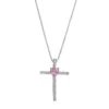 Gemminded Sterling Silver Lab-Created Pink Sapphire Cross Pendant Necklace -Gemminded Jewelry 2501975