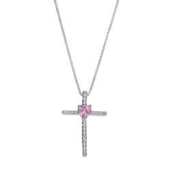 Gemminded Sterling Silver Lab-Created Pink Sapphire Cross Pendant Necklace