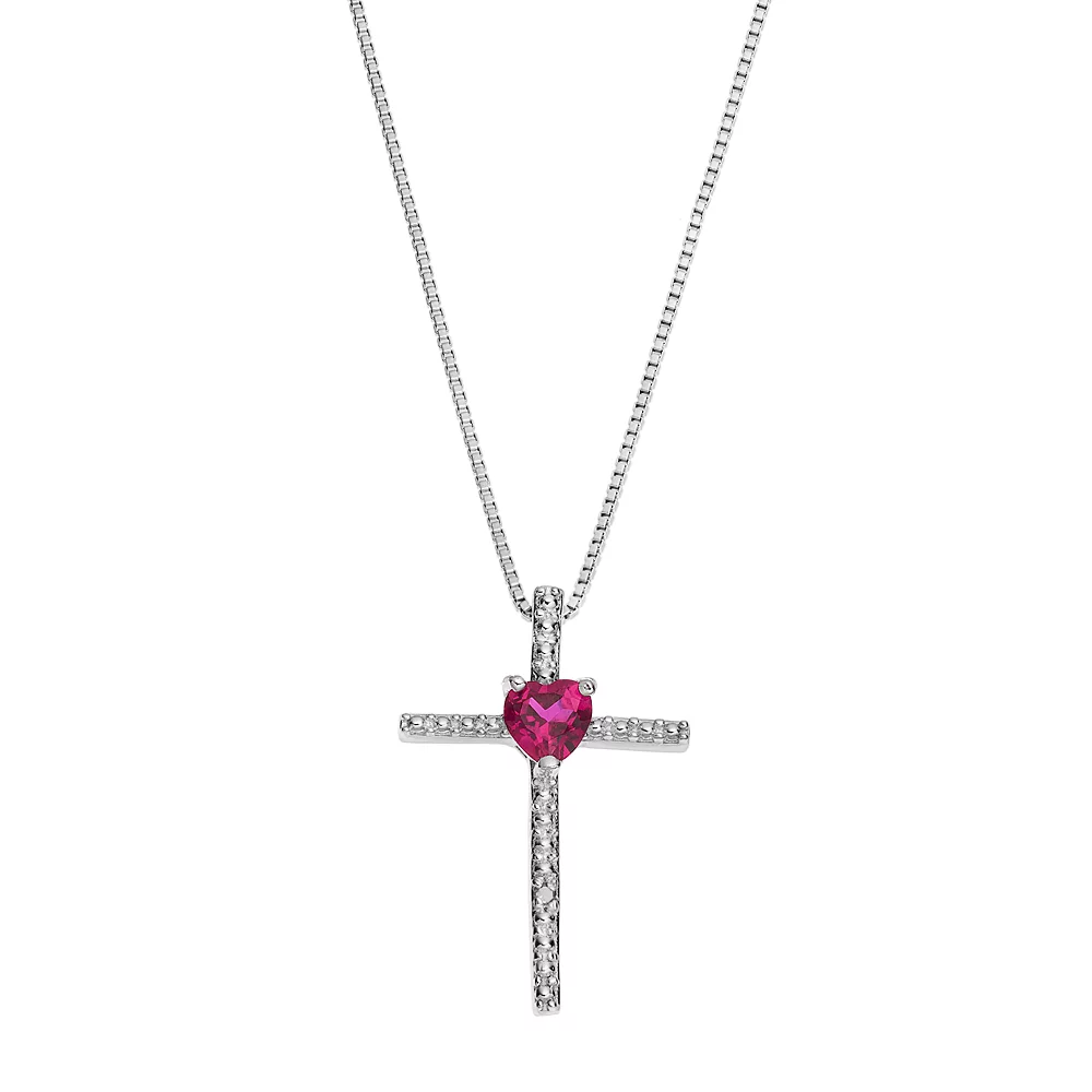 Gemminded Sterling Silver Lab-Created Ruby Cross Pendant Necklace 3 Gemminded Sterling Silver Lab-Created Ruby Cross Pendant Necklace