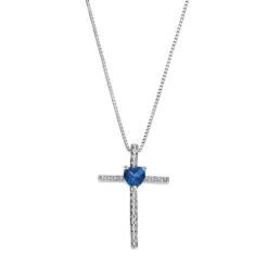 Gemminded Sterling Silver Lab-Created Sapphire Cross Pendant Necklace