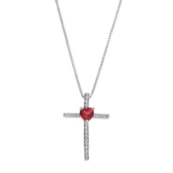 Gemminded Sterling Silver Garnet Cross Pendant Necklace