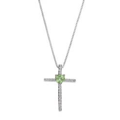 Gemminded Sterling Silver Peridot Cross Pendant Necklace