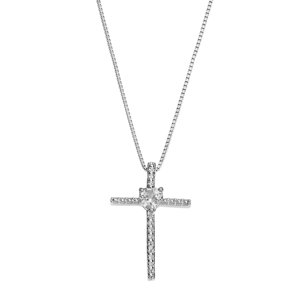 Gemminded Sterling Silver White Topaz Cross Pendant Necklace 3 Gemminded Sterling Silver White Topaz Cross Pendant Necklace