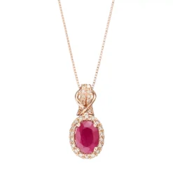Gemminded 10k Rose Gold Ruby & 1/6 Carat T.W. Diamond Halo Pendant Necklace