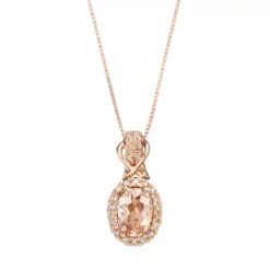Gemminded 10k Rose Gold Morganite & 1/6 Carat T.W. Diamond Halo Pendant Necklace
