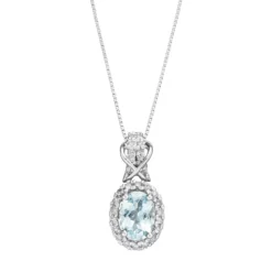 Gemminded 10k White Gold Aquamarine & 1/6 Carat T.W. Diamond Halo Pendant Necklace