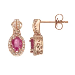 Gemminded 10k Rose Gold Ruby & 1/4 Carat T.W. Diamond Halo Stud Earrings