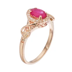 Gemminded 10k Rose Gold Ruby & 1/4 Carat T.W. Diamond Halo Ring -Gemminded Jewelry 2624123 ALT