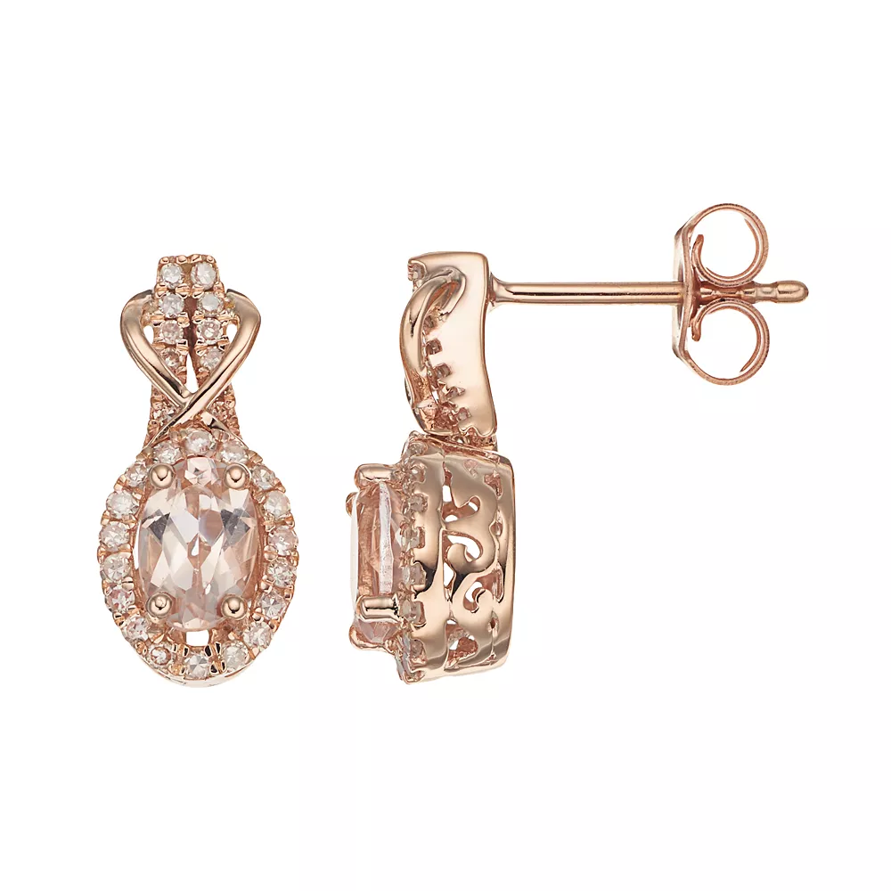 Gemminded 10k Rose Gold Morganite & 1/4 Carat T.W. Diamond Halo Stud Earrings 3 Gemminded 10k Rose Gold Morganite & 1/4 Carat T.W. Diamond Halo Stud Earrings