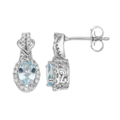 Gemminded 10k White Gold Aquamarine & 1/4 Carat T.W. Diamond Halo Stud Earrings