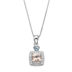 Gemminded Sterling Silver Gemstone & Diamond Accent Halo Pendant Necklace