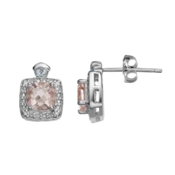 Gemminded Sterling Silver Morganite & Aquamarine Halo Stud Earrings