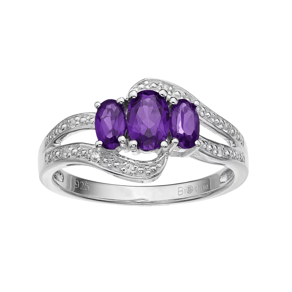 Gemminded Sterling Silver Amethyst & White Topaz 3-Stone Bypass Ring 3 Gemminded Sterling Silver Amethyst & White Topaz 3-Stone Bypass Ring