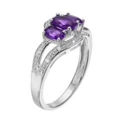 Gemminded Sterling Silver Amethyst & White Topaz 3-Stone Bypass Ring 5 Gemminded Sterling Silver Amethyst & White Topaz 3-Stone Bypass Ring -Gemminded Jewelry 2729616 ALT