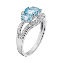 Gemminded Sterling Silver Blue & White Topaz 3-Stone Bypass Ring -Gemminded Jewelry 2729643 ALT