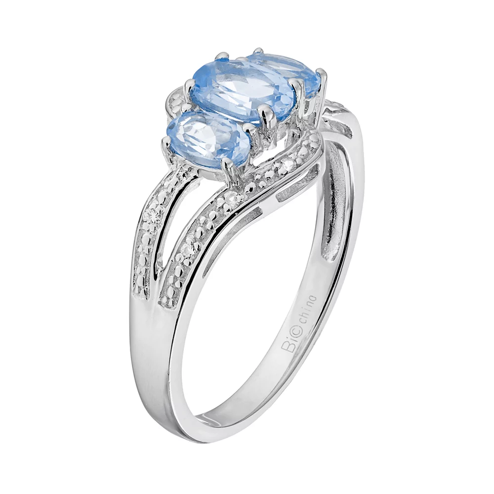 Gemminded Sterling Silver Lab-Created Aquamarine & Lab-Created White Sapphire 3-Stone Bypass Ring 4 Gemminded Sterling Silver Lab-Created Aquamarine & Lab-Created White Sapphire 3-Stone Bypass Ring - Image 2