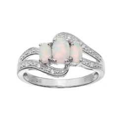 Gemminded Sterling Silver Lab-Created Opal & Lab-Created White Sapphire 3-Stone Bypass Ring