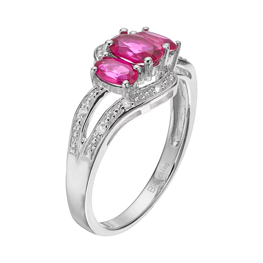 Gemminded Sterling Silver Lab-Created Ruby & Lab-Created White Sapphire 3-Stone Bypass Ring 4 Gemminded Sterling Silver Lab-Created Ruby & Lab-Created White Sapphire 3-Stone Bypass Ring - Image 2