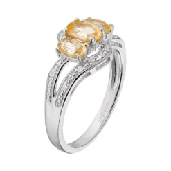 Gemminded Sterling Silver Citrine & White Topaz 3-Stone Bypass Ring -Gemminded Jewelry 2729857 ALT