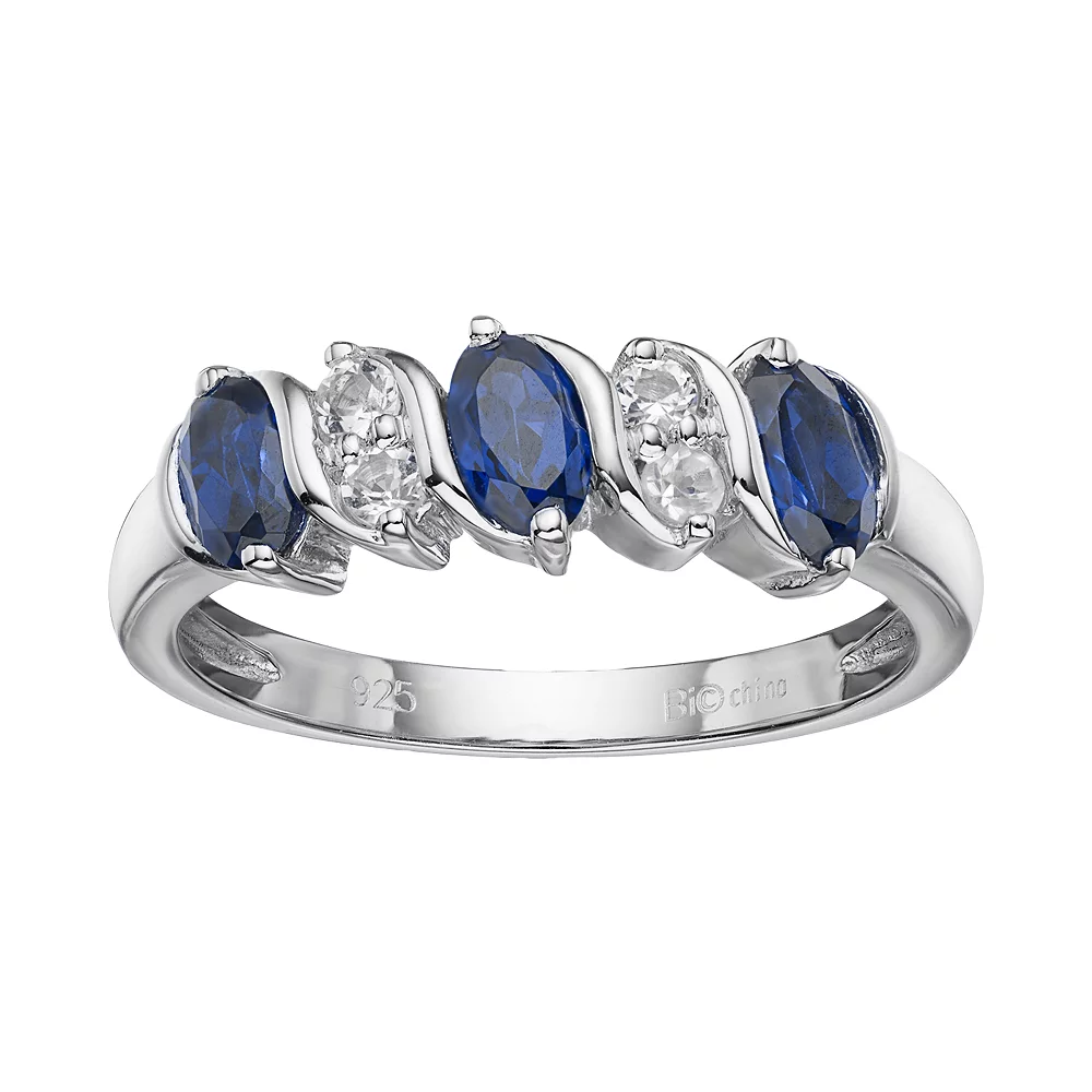 Gemminded Sterling Silver Lab-Created Blue & White Sapphire Ring 3 Gemminded Sterling Silver Lab-Created Blue & White Sapphire Ring