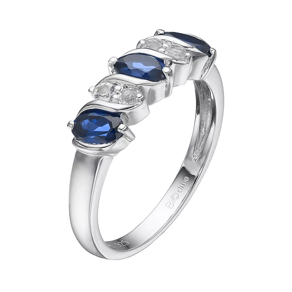 Gemminded Sterling Silver Lab-Created Blue & White Sapphire Ring 4 Gemminded Sterling Silver Lab-Created Blue & White Sapphire Ring - Image 2