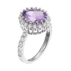 Gemminded Sterling Silver Amethyst & White Topaz Oval Halo Ring 5 Gemminded Sterling Silver Amethyst & White Topaz Oval Halo Ring -Gemminded Jewelry 2730125 ALT
