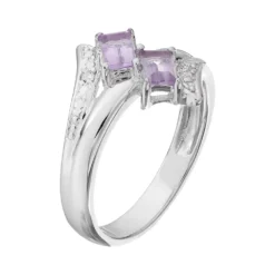 Gemminded Sterling Silver Amethyst & White Topaz Two Stone Bypass Ring -Gemminded Jewelry 2730138 ALT