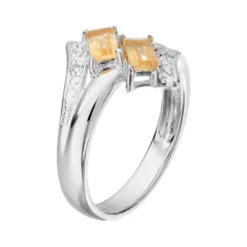 Gemminded Sterling Silver Citrine & White Topaz Two Stone Bypass Ring -Gemminded Jewelry 2730201 ALT