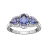 Gemminded Sterling Silver Lab-Created Sapphire & White Topaz 3-Stone Halo Ring -Gemminded Jewelry 2730803